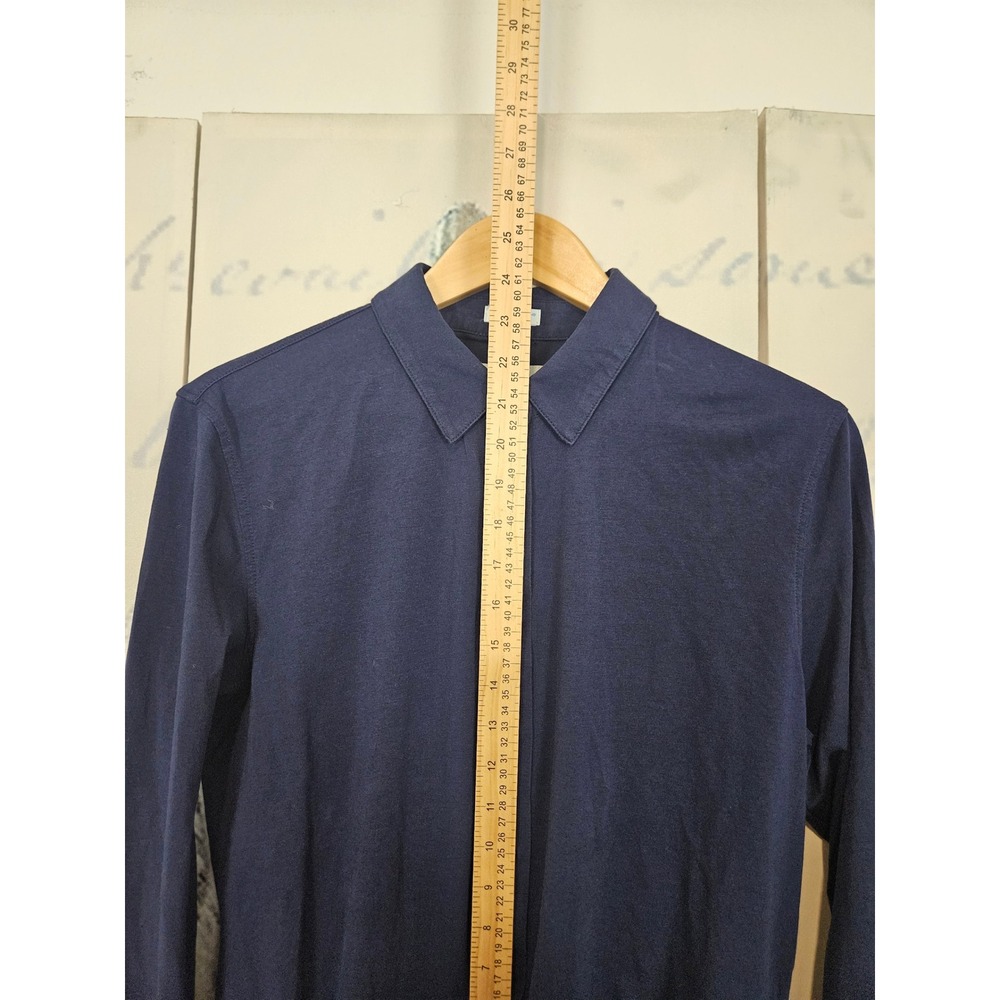 Buttercloth Icy Cotton LS Blouse Large Navy Blue Pre-Tucked Knit Button Down - Picture 7 of 8